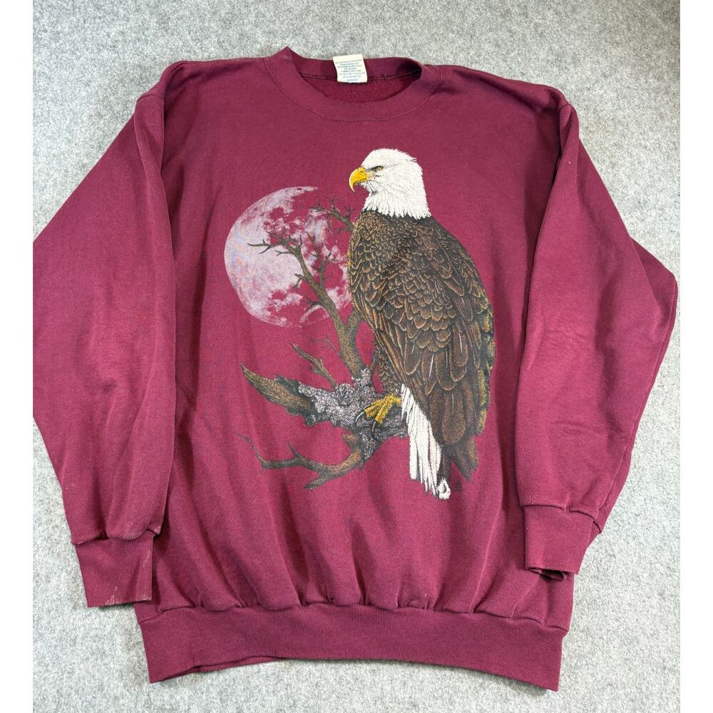 Vintage 90s Cotton Grove Sweatshirt Mens XL Red Eagle Animal Print Wildlife USA